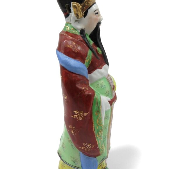 CHINESE God of WEALTH Hand Painted Ceramic Figurine Vintage 8.5" - Picture 4 of 9